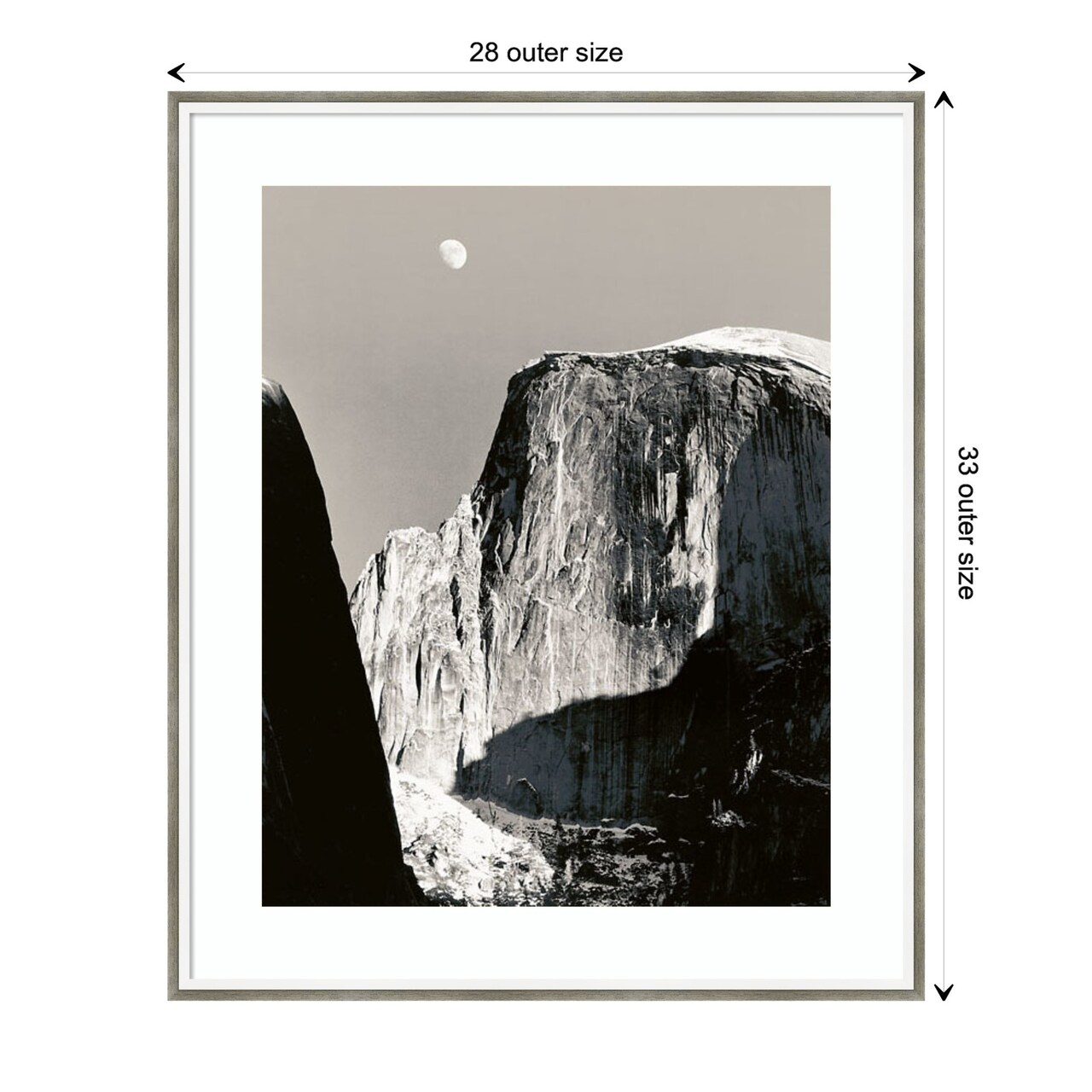 Moon Over Half Dome by Ansel Adams Wood Framed Wall Art Print